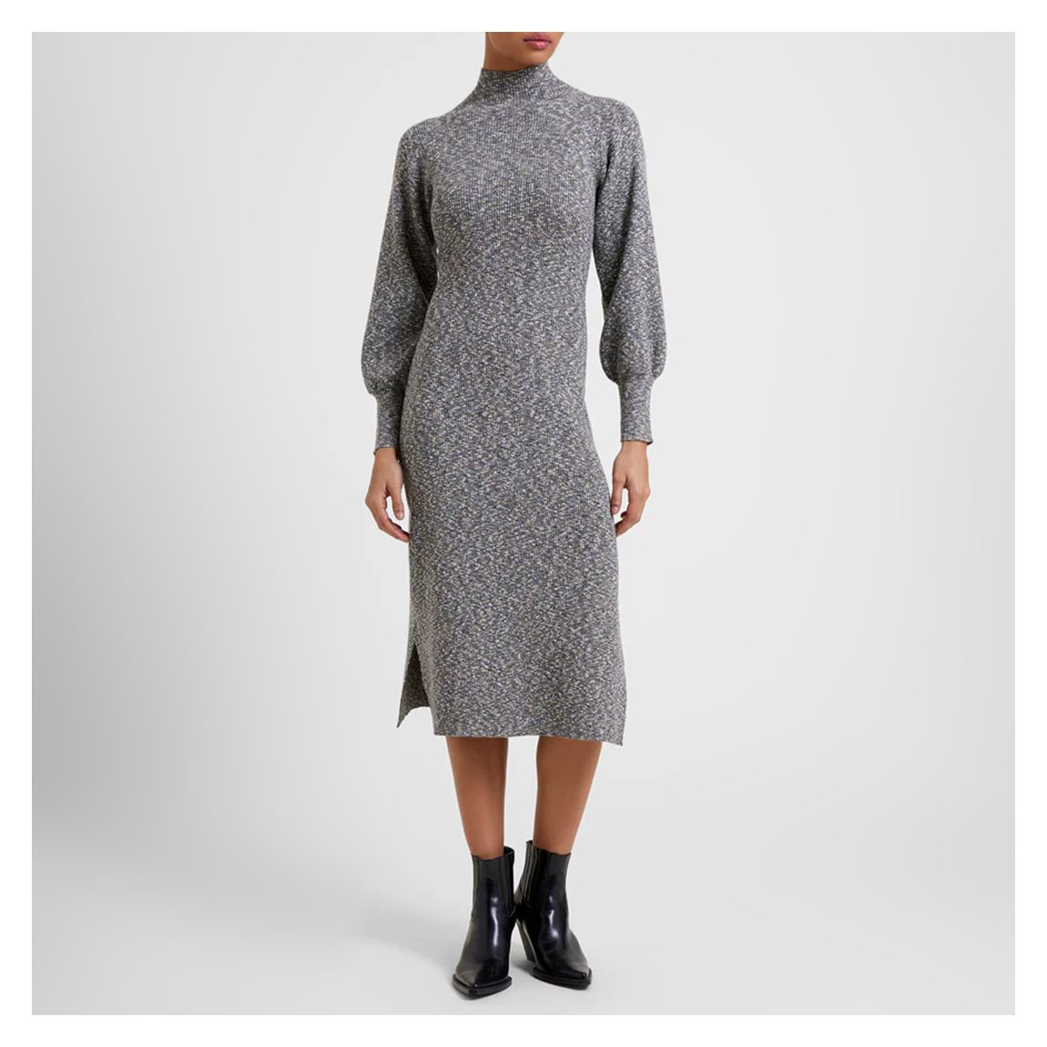 Grey Knit Mock Neck Cotton Blend Dress main product photo