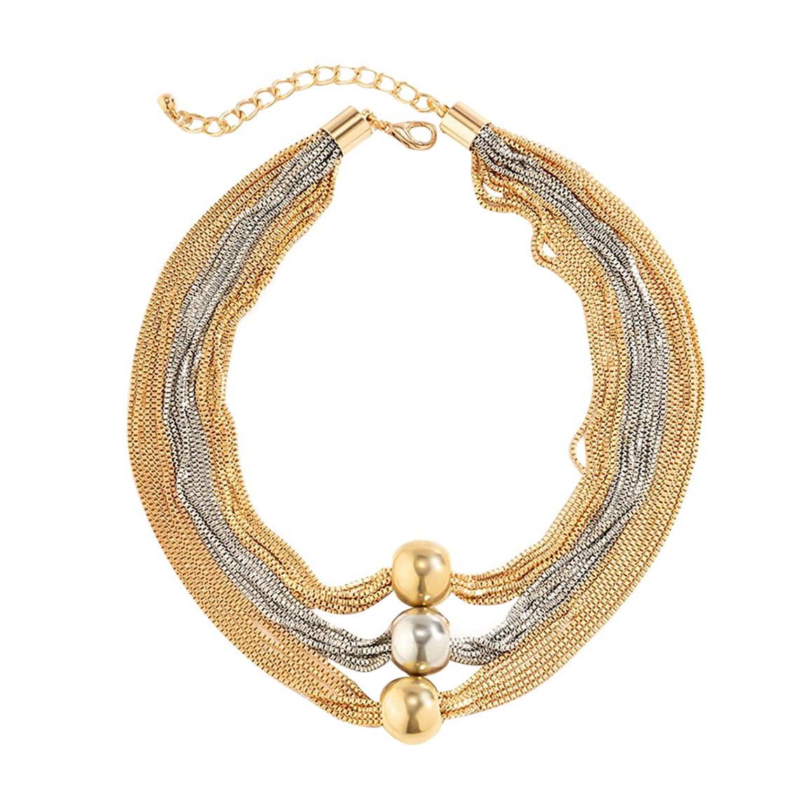 18K Tri Color Gold Multi Link Layer Statement Necklace main product photo