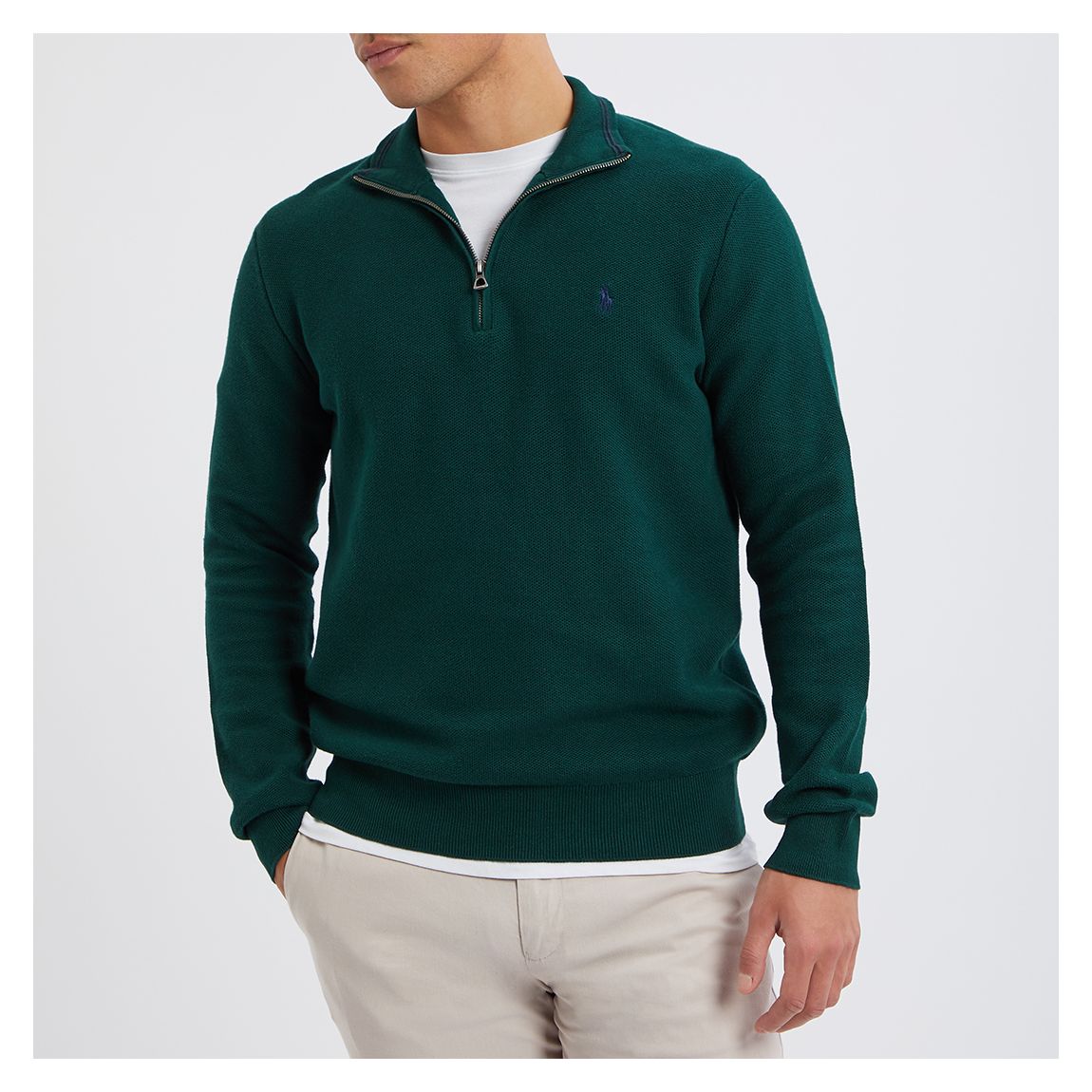 Dark Green Cotton Half Zip Jumper main product photo