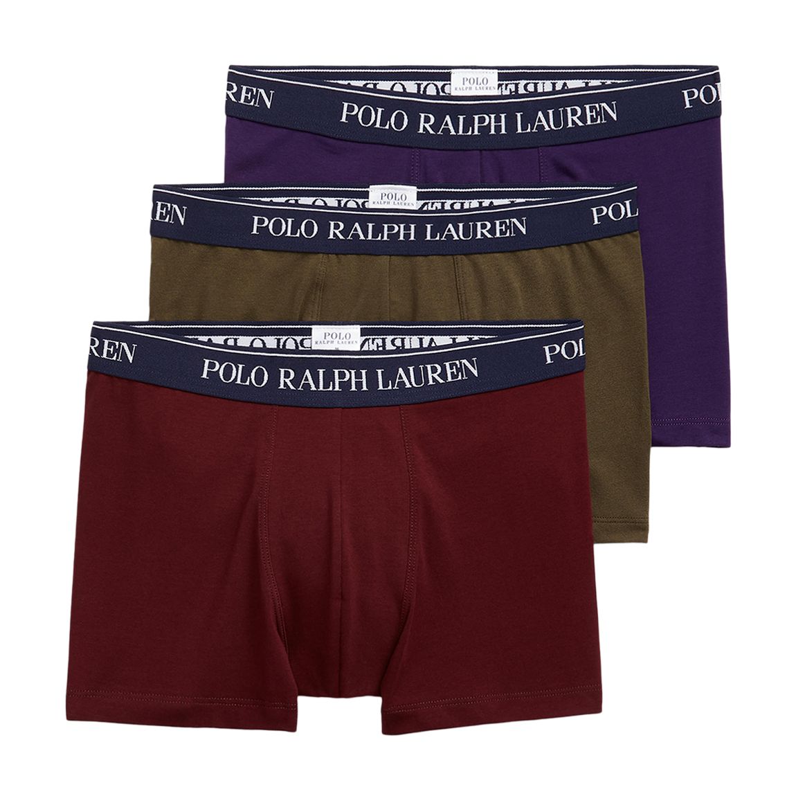 Burgundy/Khaki/Purple 3 Pack Cotton Blend Stretch Boxers main product photo