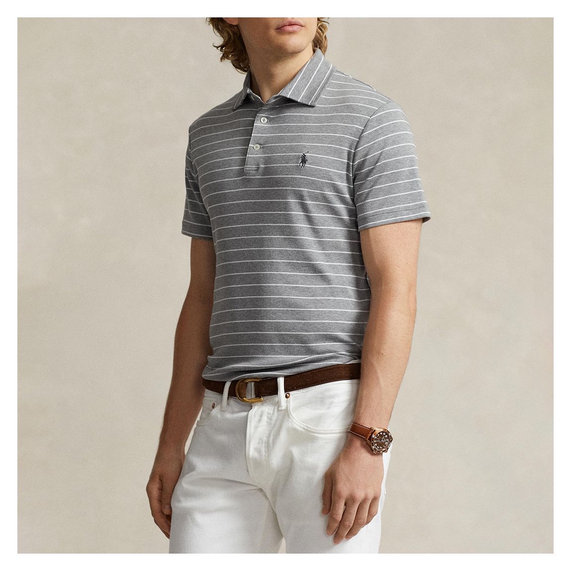 Grey/White Stripe Cotton Polo Shirt main product photo