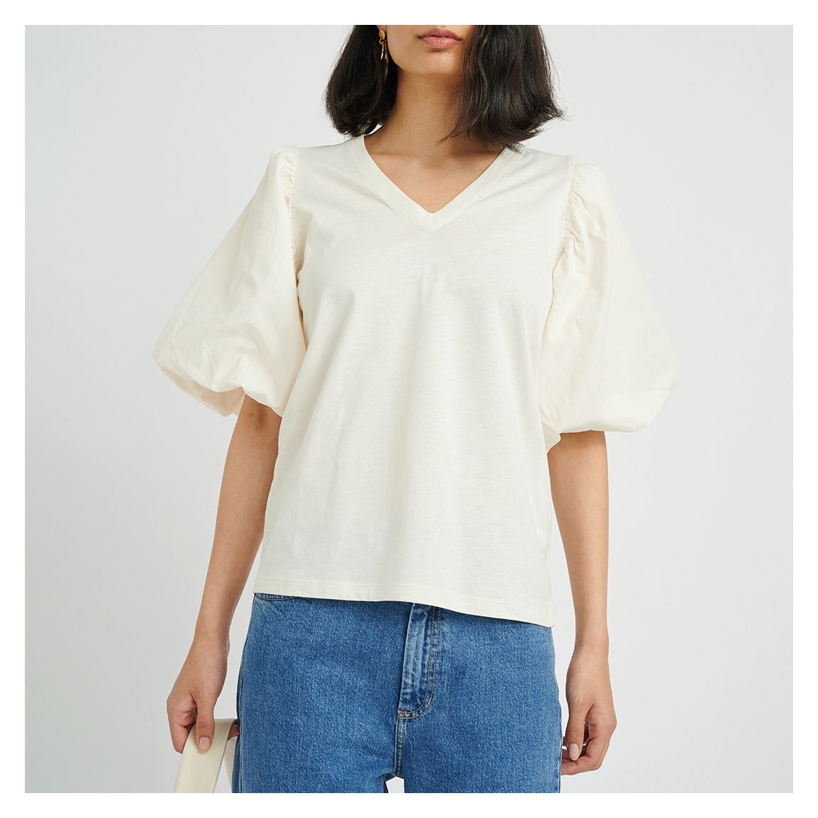 Cream Ume V-Neck Cotton Top main product photo