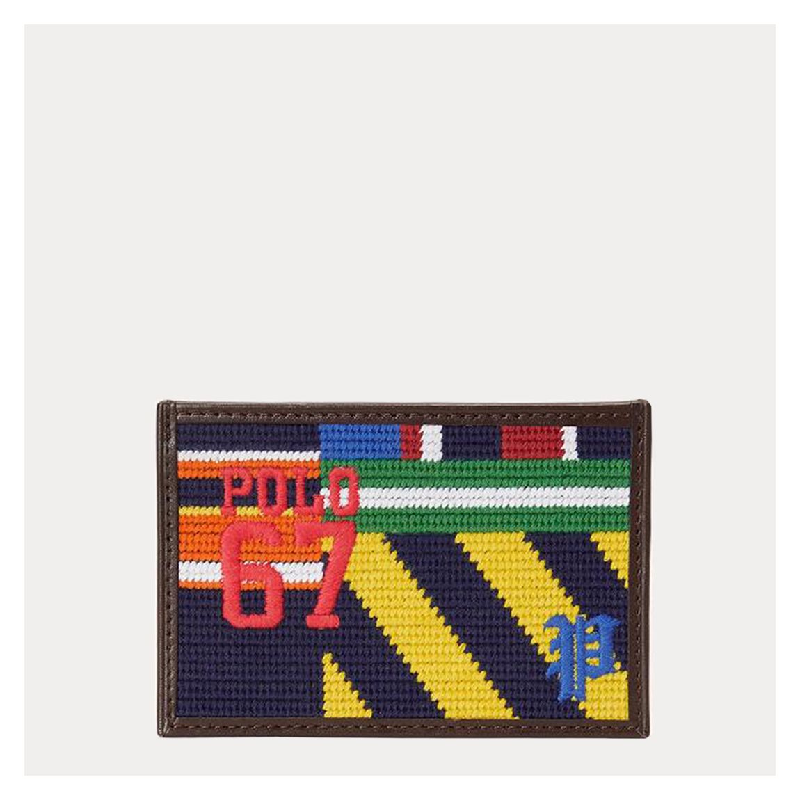Brown/Multi Needlepoint Leather Card Holder main product photo