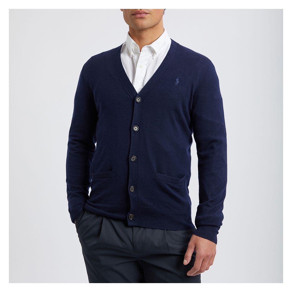 Navy V-Neck Merino Wool Cardigan main product photo