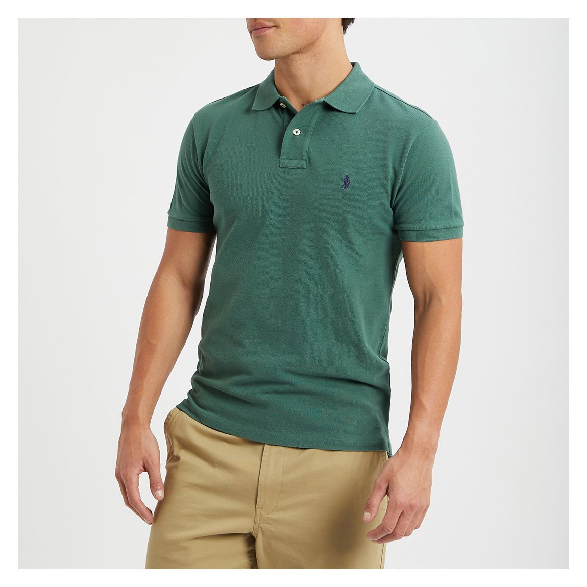 Mid Green Slim Fit Cotton Polo Shirt main product photo