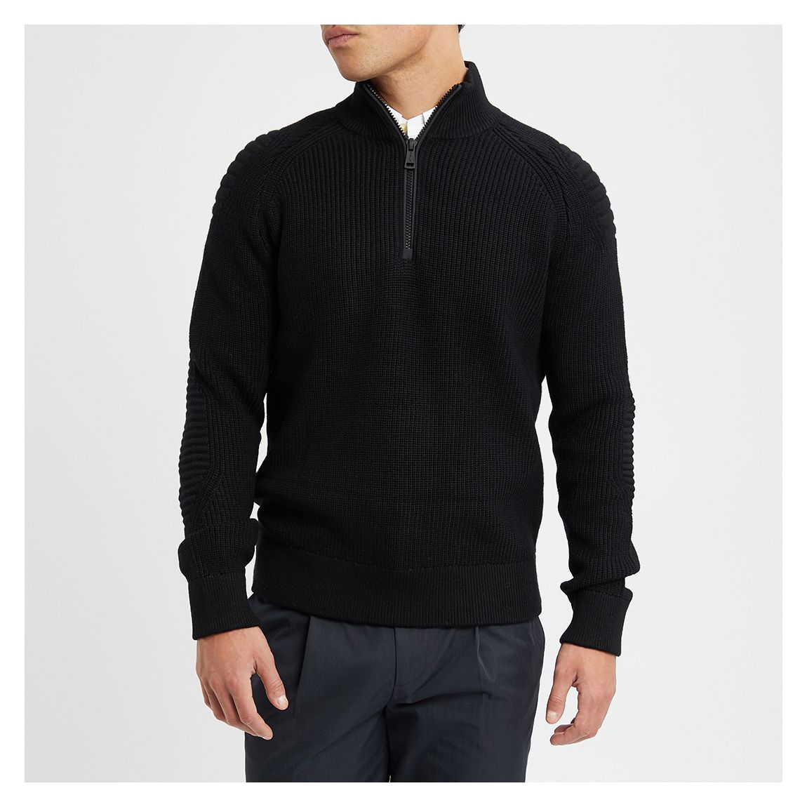 Black Ribbed Half Zip Wool Jumper main product photo