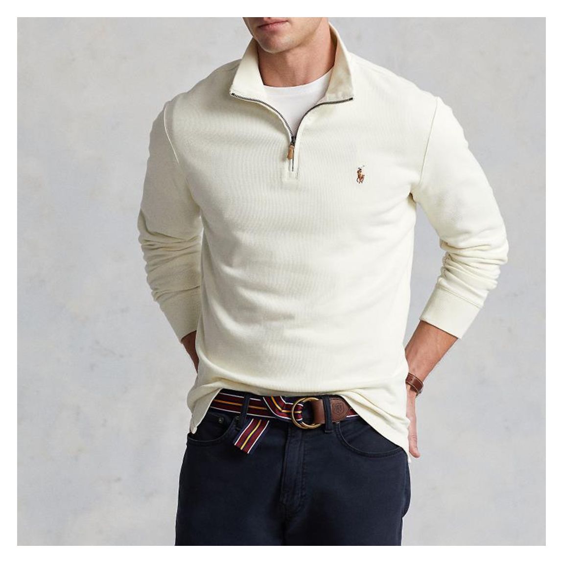 Ecru Half Zip Cotton Sweatshirt main product photo