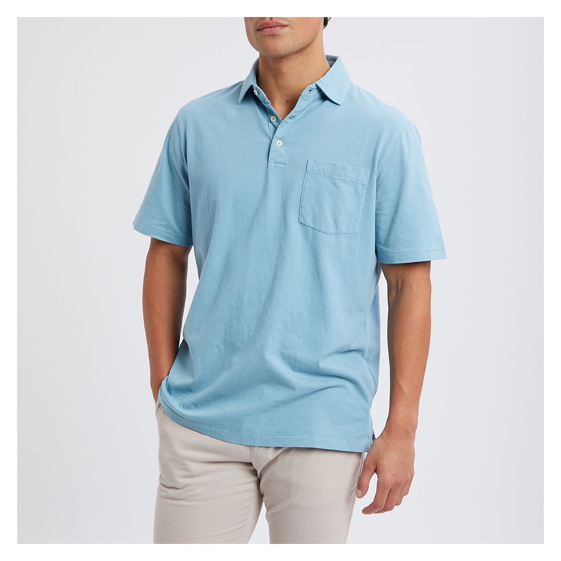 Blue Cotton Linen Blend Polo Shirt main product photo