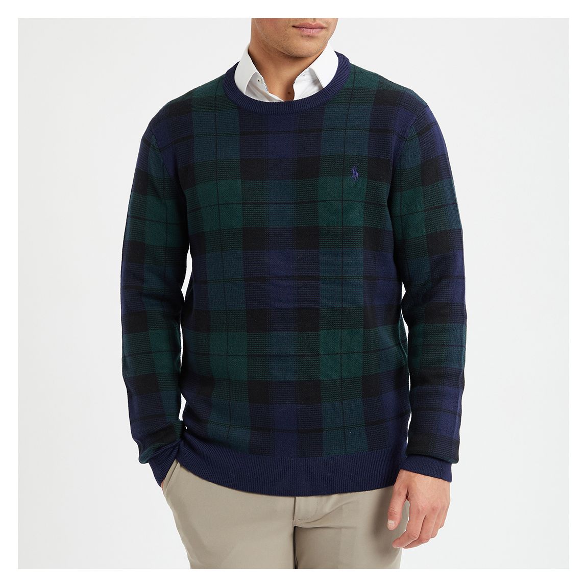 Navy Check Merino Wool Jumper main product photo