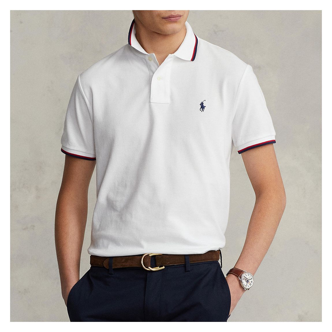 White Mesh Cotton Polo Shirt main product photo