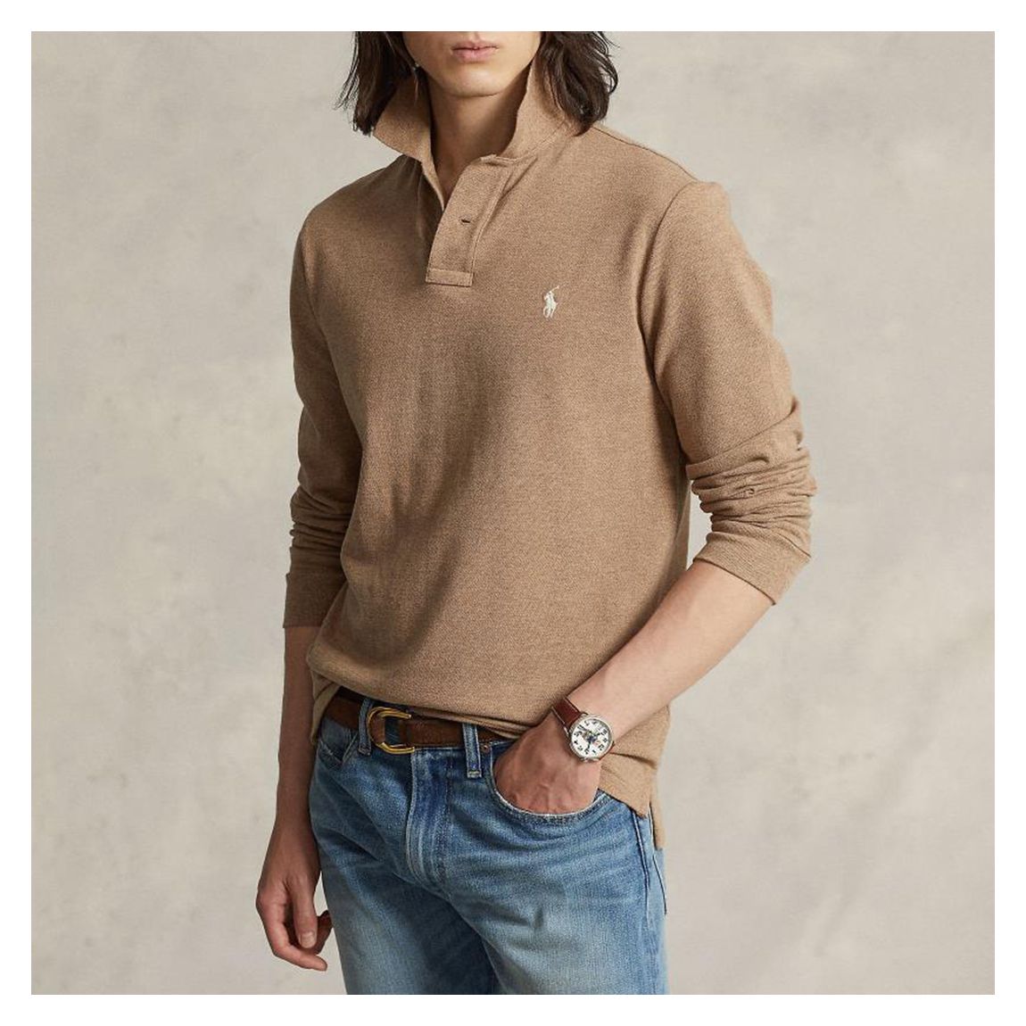 Sand Long Sleeve Cotton Polo Shirt main product photo