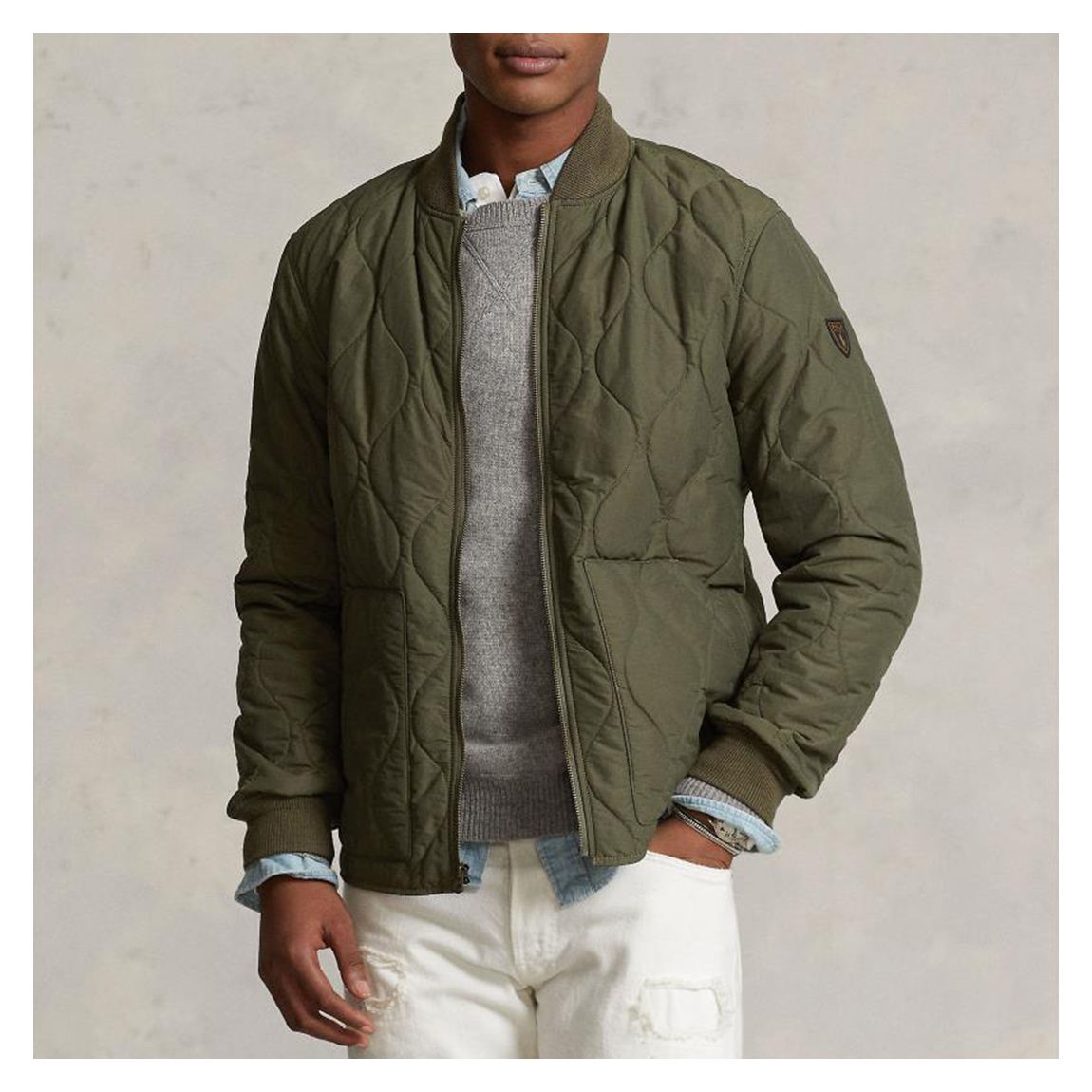 Khaki Gunners Quilted Bomber Jacket main product photo