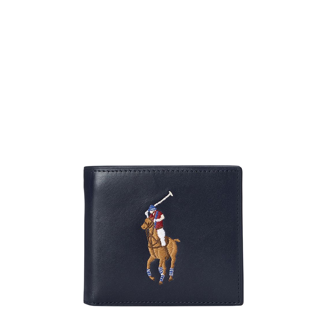 Navy Embroidered Leather Wallet main product photo