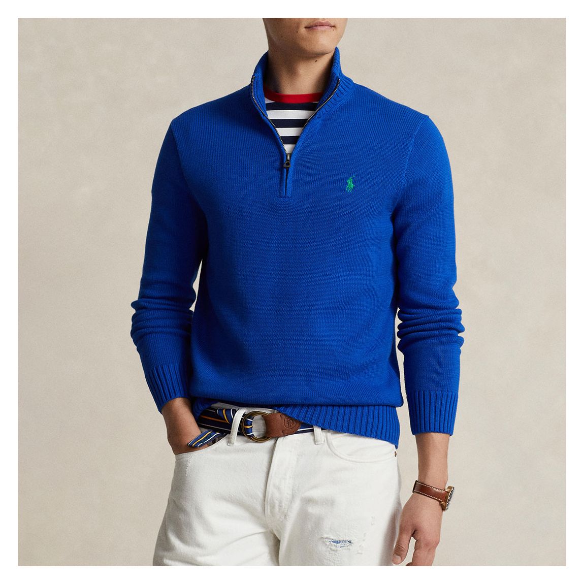 Blue Half Zip Cotton Jumper main product photo