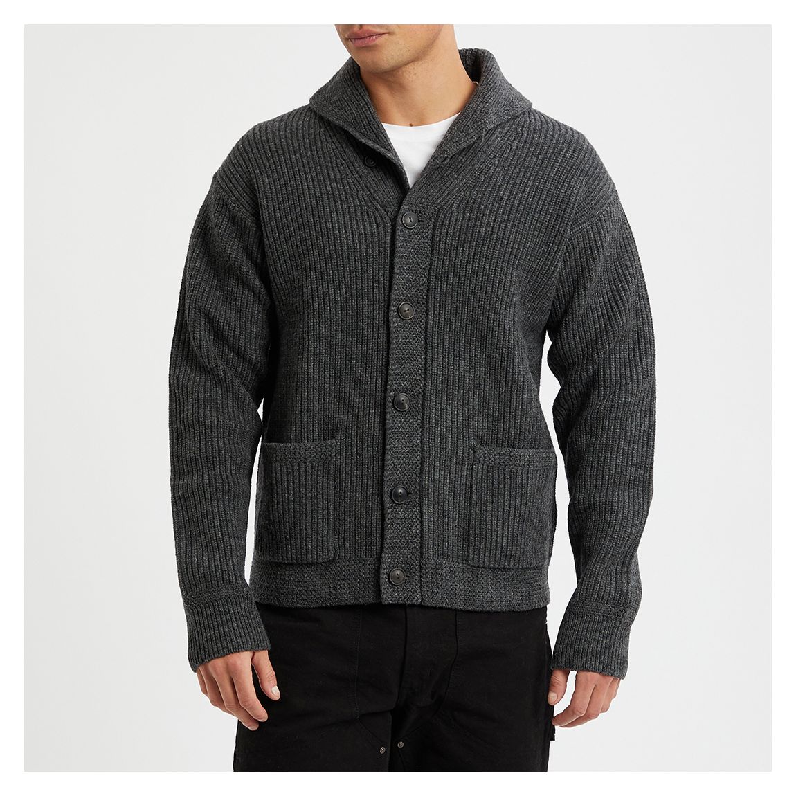 Charcoal Textured Wool Blend Cardigan main product photo
