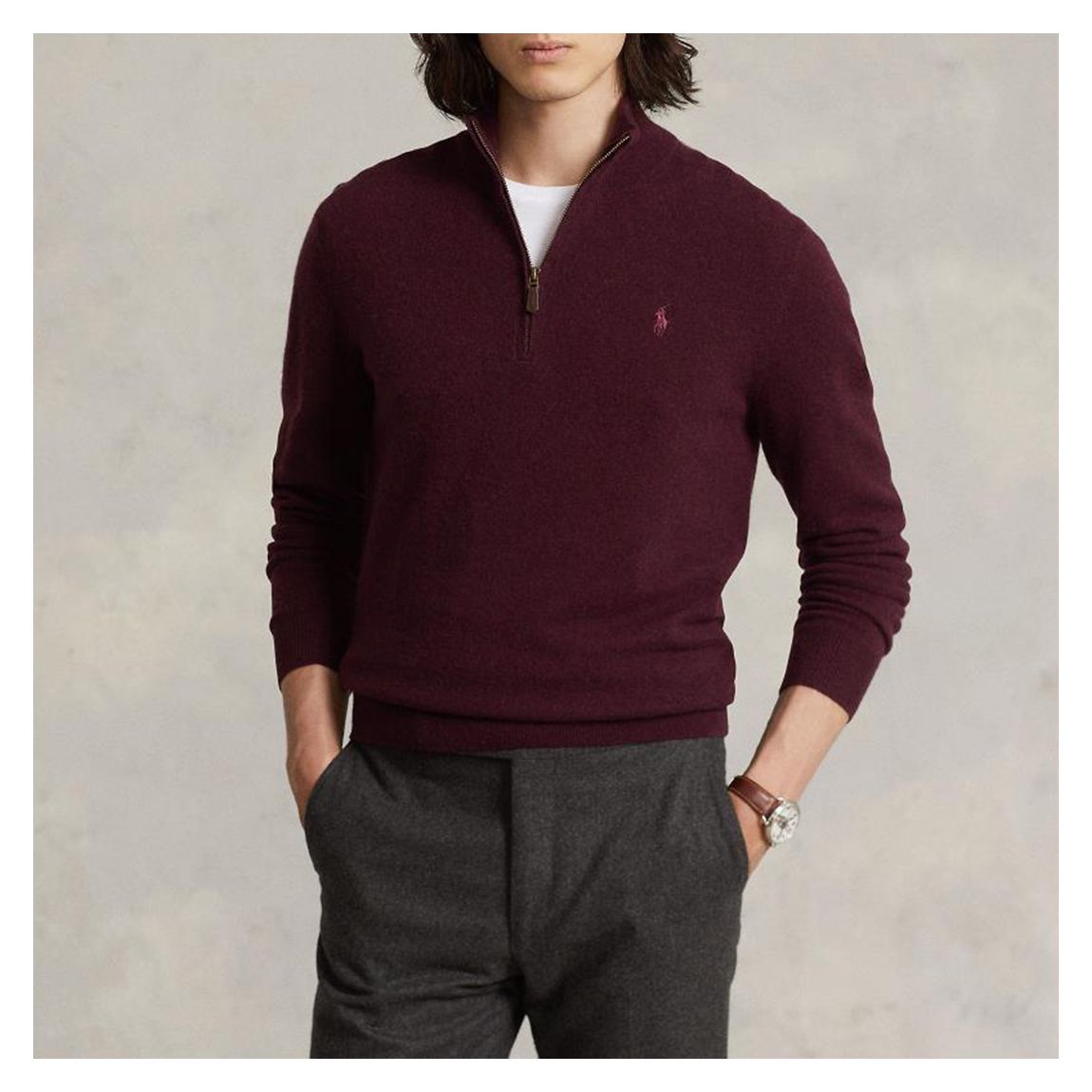 Dark Red Half Zip Wool Jumper main product photo