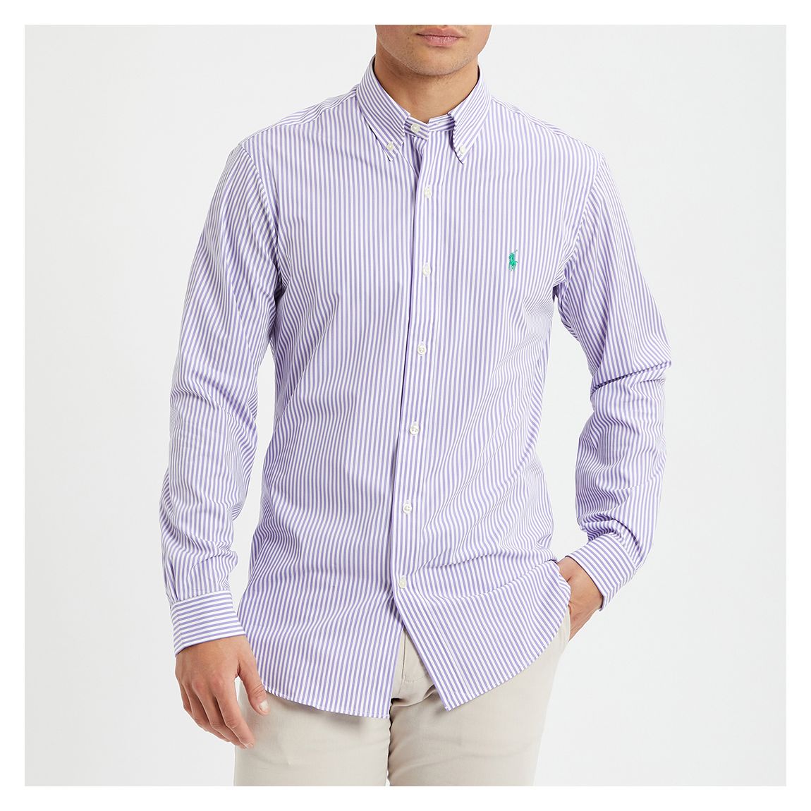 Lilac Poplin Stripe Stretch Cotton Blend Shirt main product photo