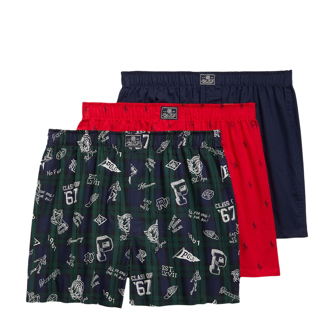 Navy/Red/Green 3 Pack Cotton Boxers main product photo