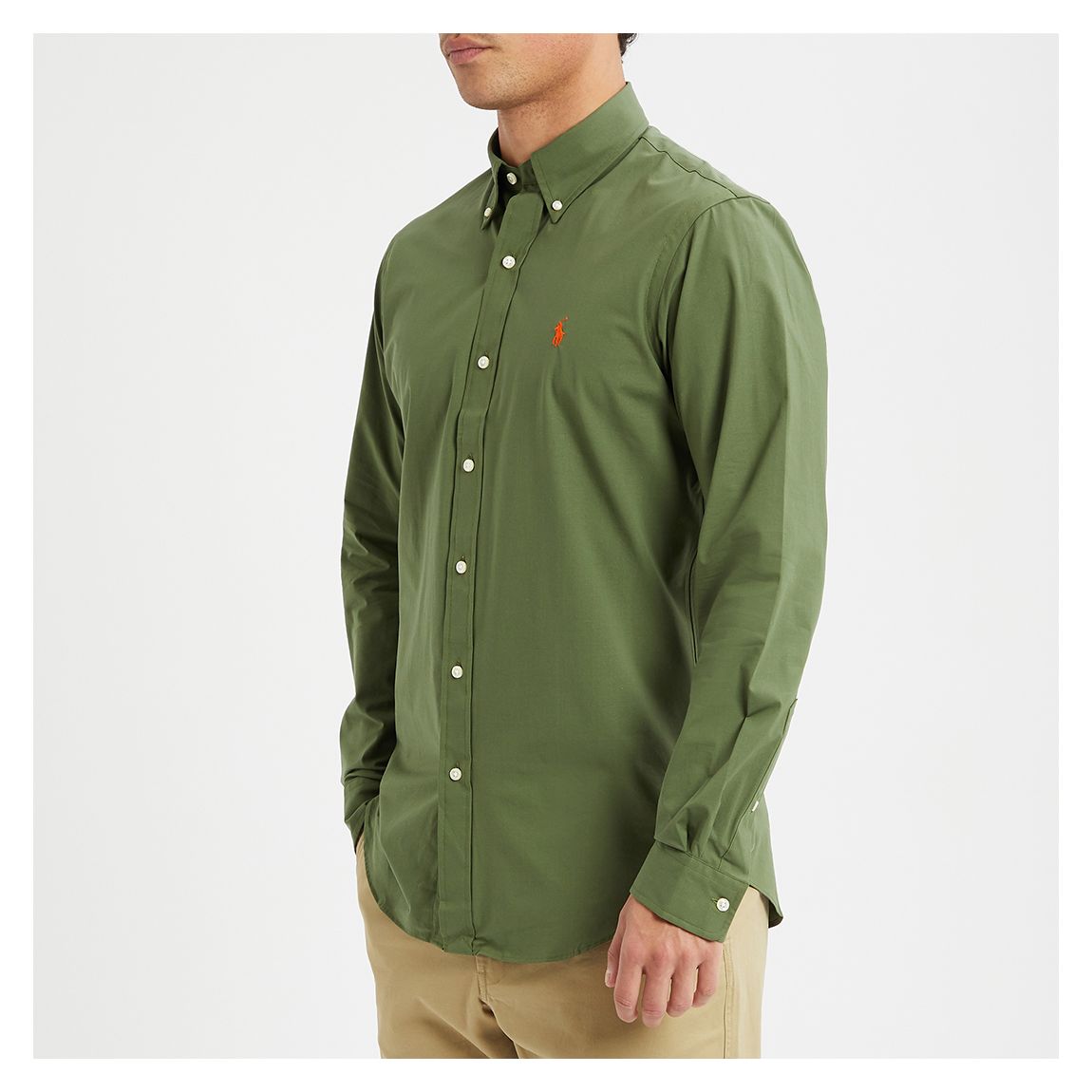 Khaki Poplin Stretch Cotton Blend Shirt main product photo