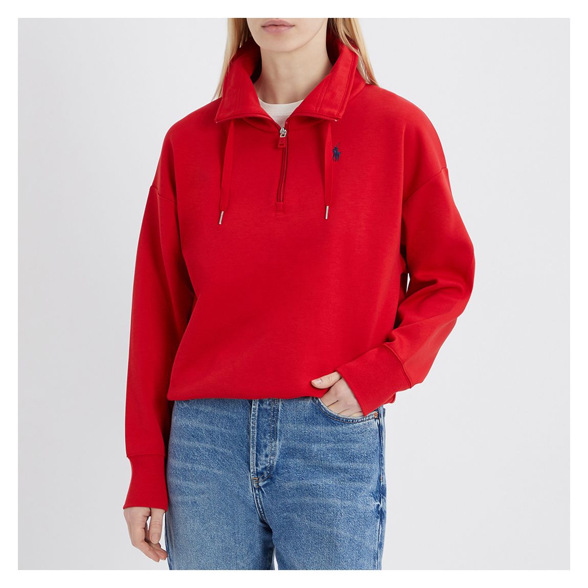 Red Half Zip Cotton Blend Sweatshirt main product photo