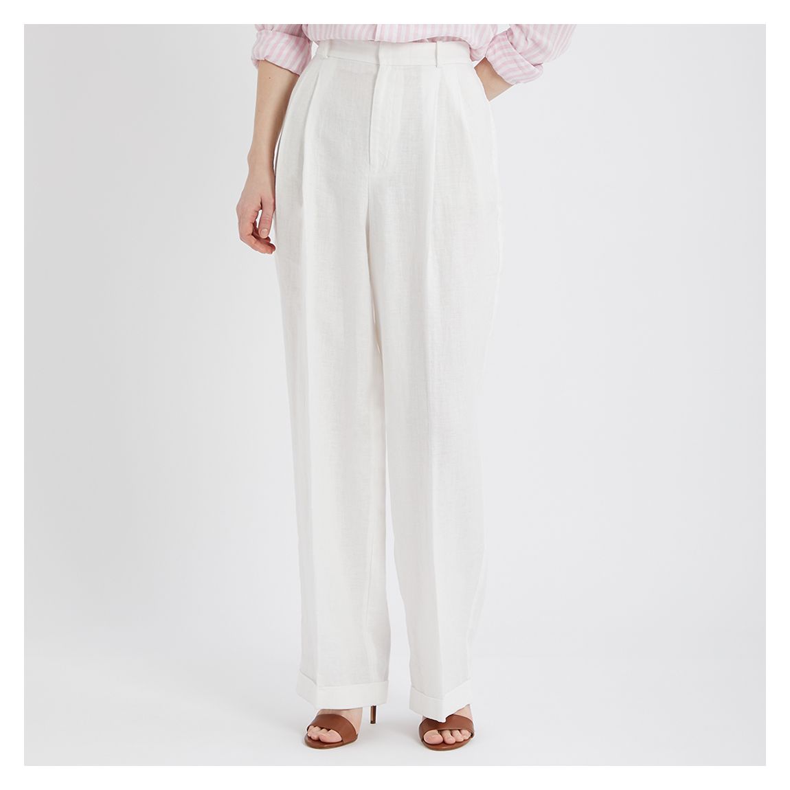 Ecru Wide Leg Linen Trousers main product photo
