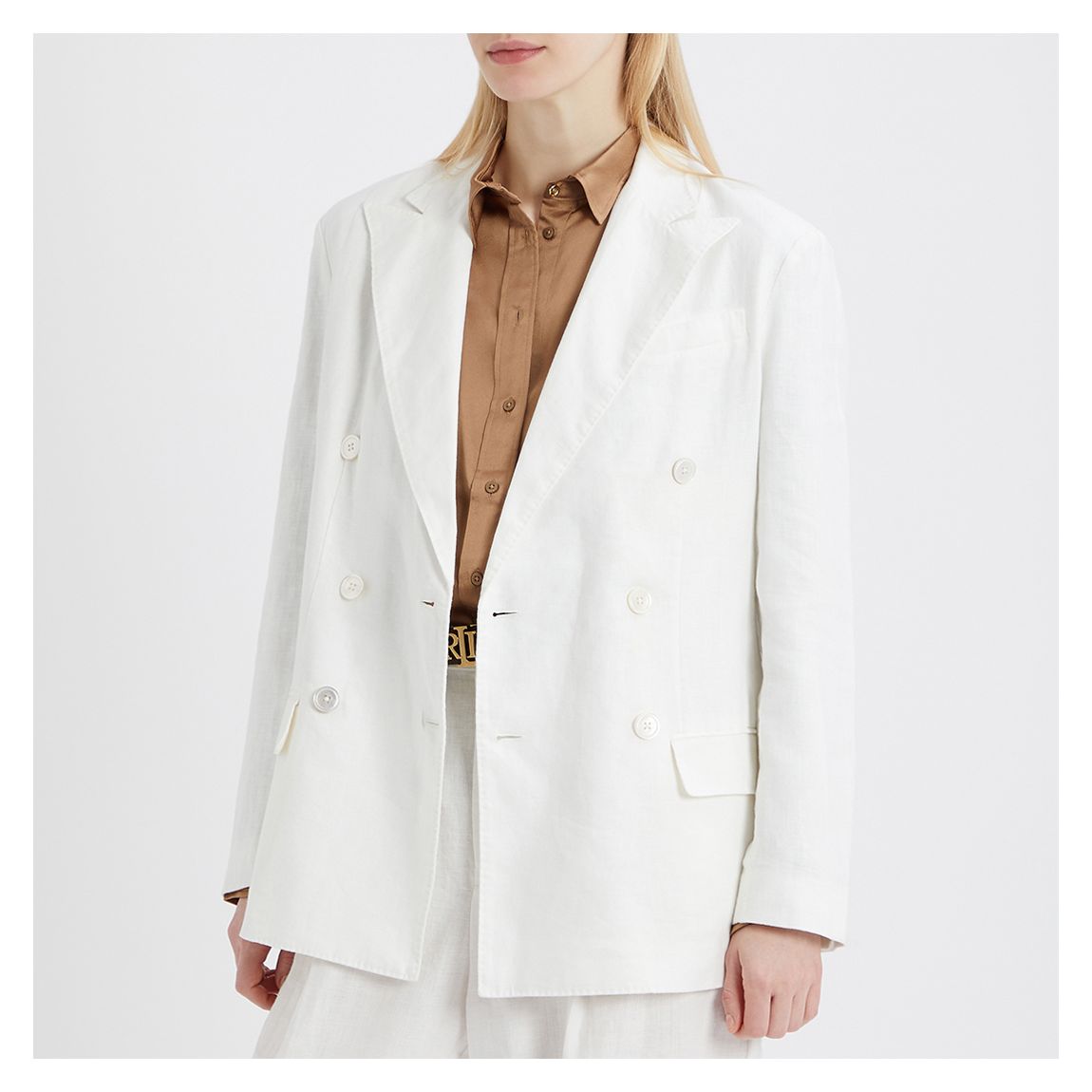 Ecru Double-Breasted Linen Blazer main product photo