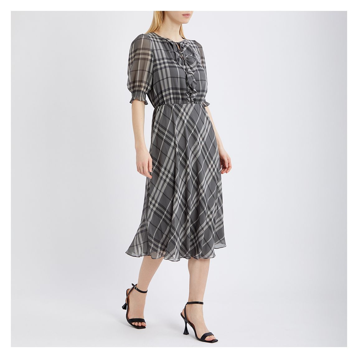 Grey Check Georgette Midi Dress main product photo