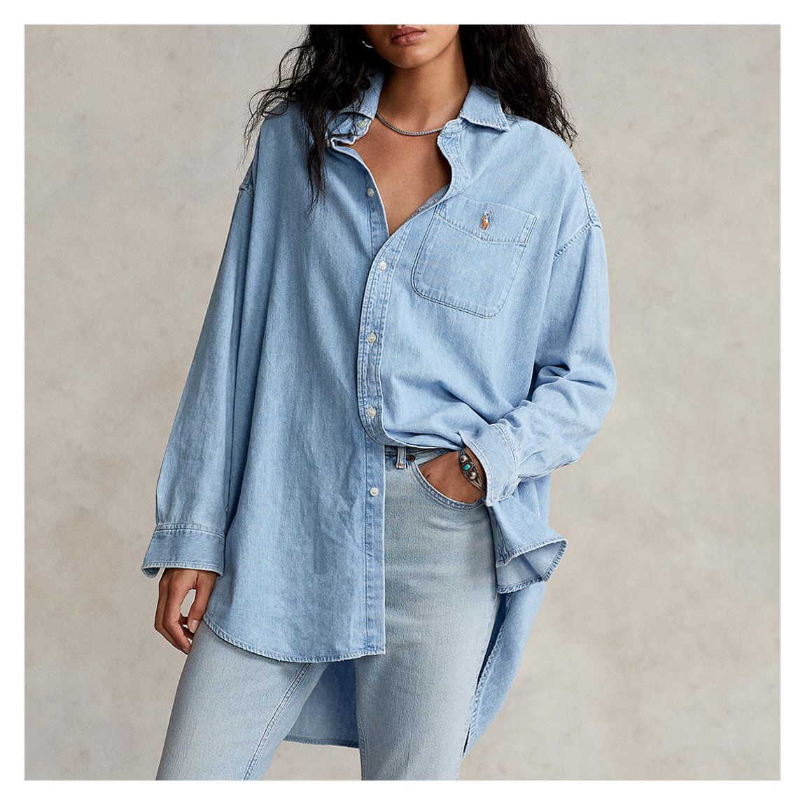 Light Blue Oversized Chambray Cotton Shirt main product photo