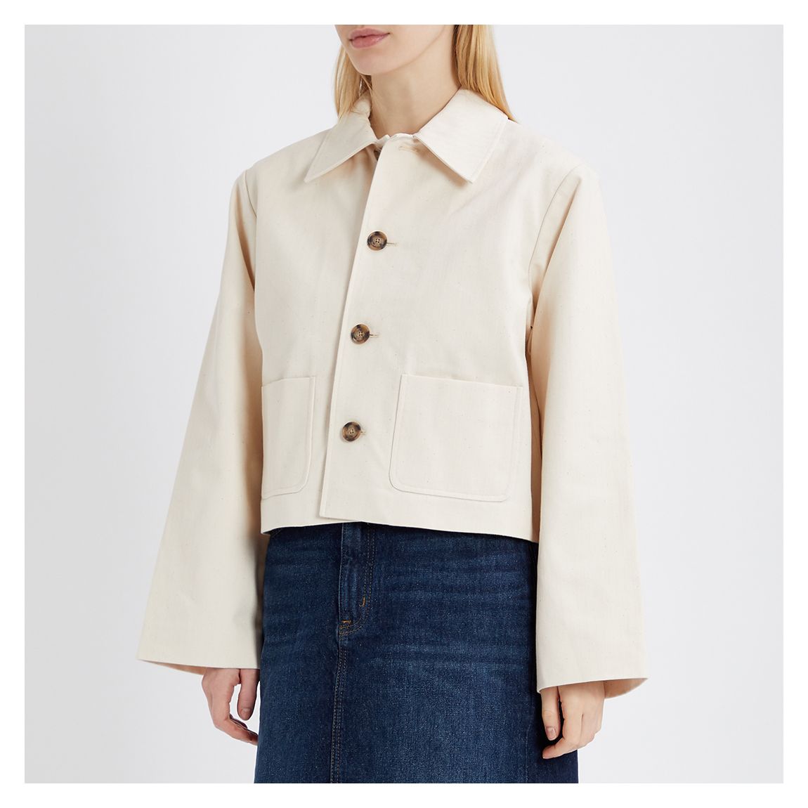 Ecru Herringbone Cotton Car Coat main product photo