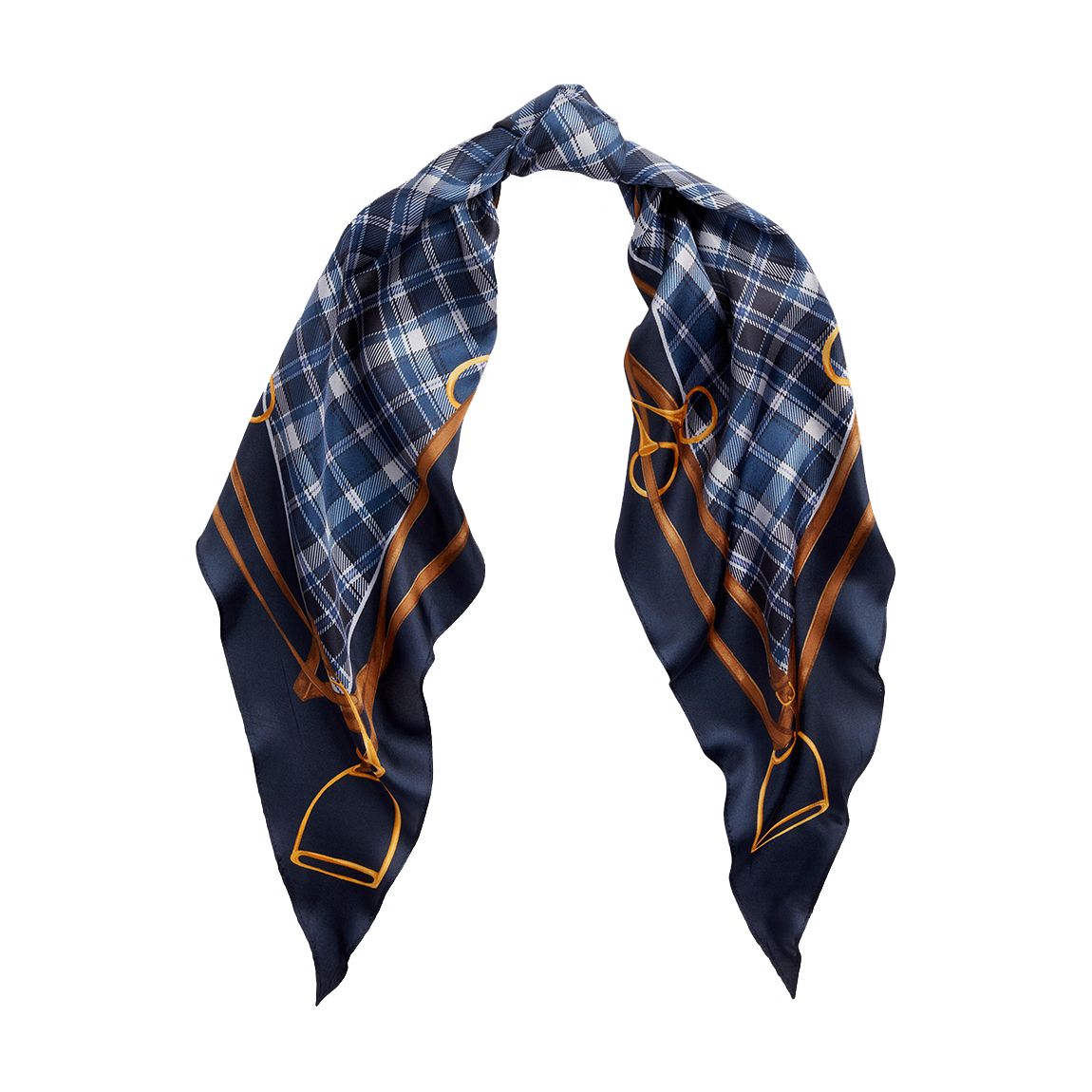 Navy Check Laura Silk Scarf main product photo