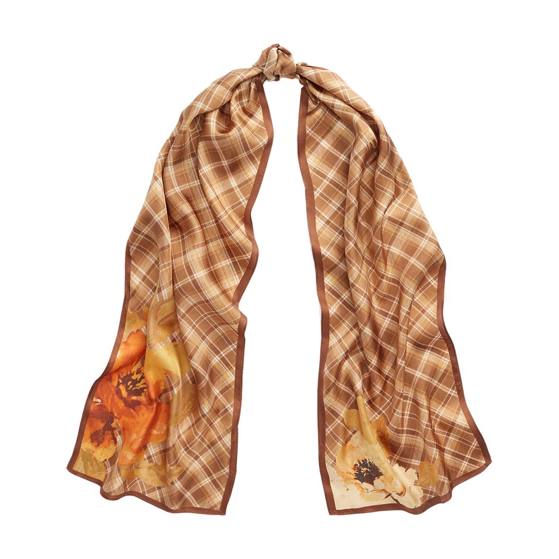 Tan Printed Silk Scarf main product photo