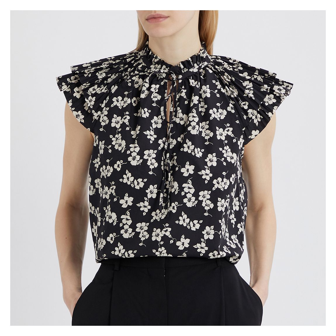 Black Floral Cotton Blend Blouse main product photo
