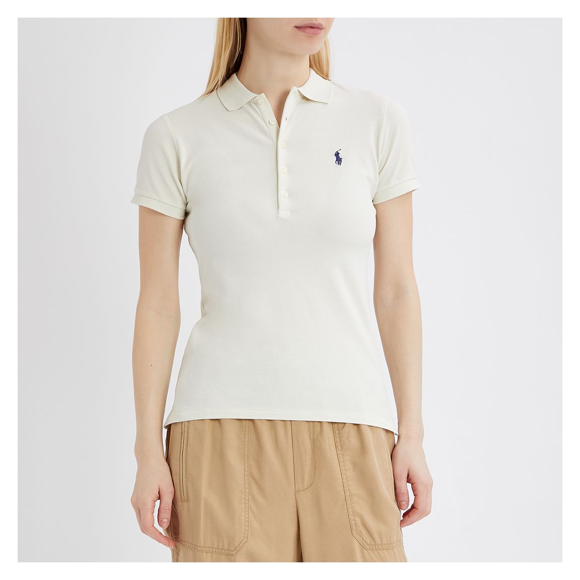 Cream Slim Stretch Cotton Polo Shirt main product photo