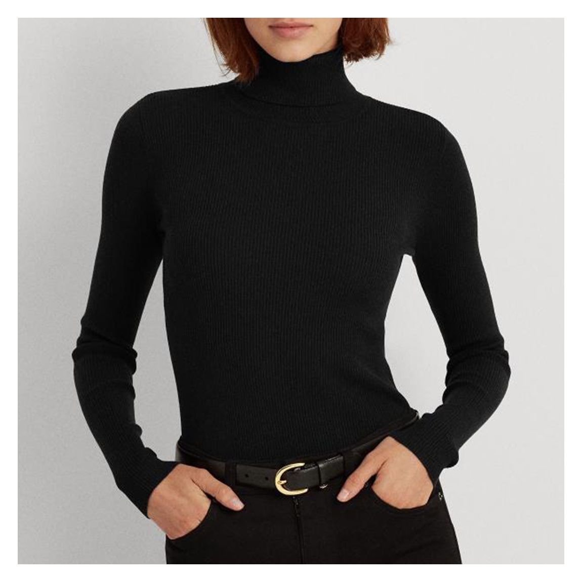 Black Turtle Neck Ribbed Top main product photo