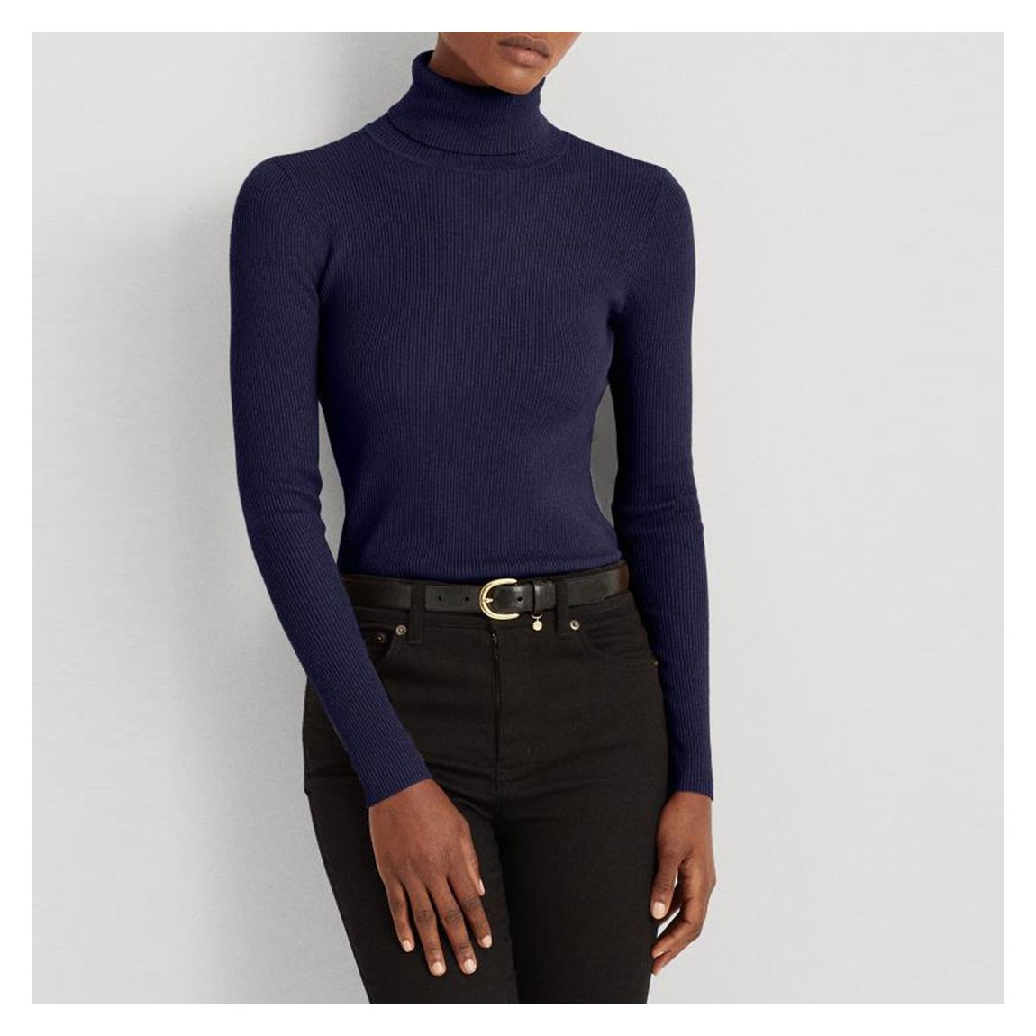 Navy Turtle Neck Ribbed Top main product photo