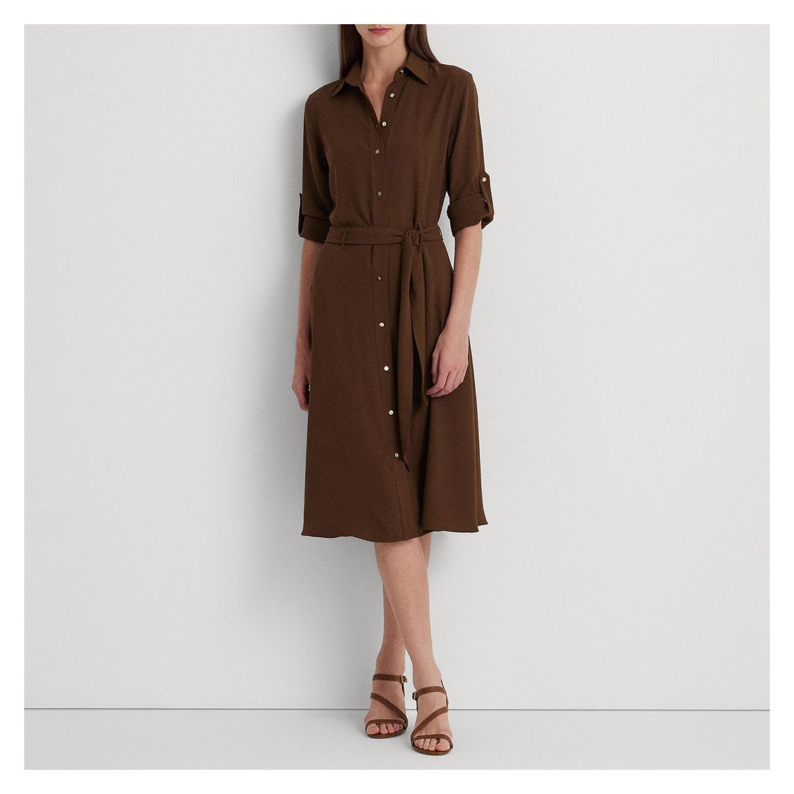 Brown Cotton Blend Shirt Dress main product photo