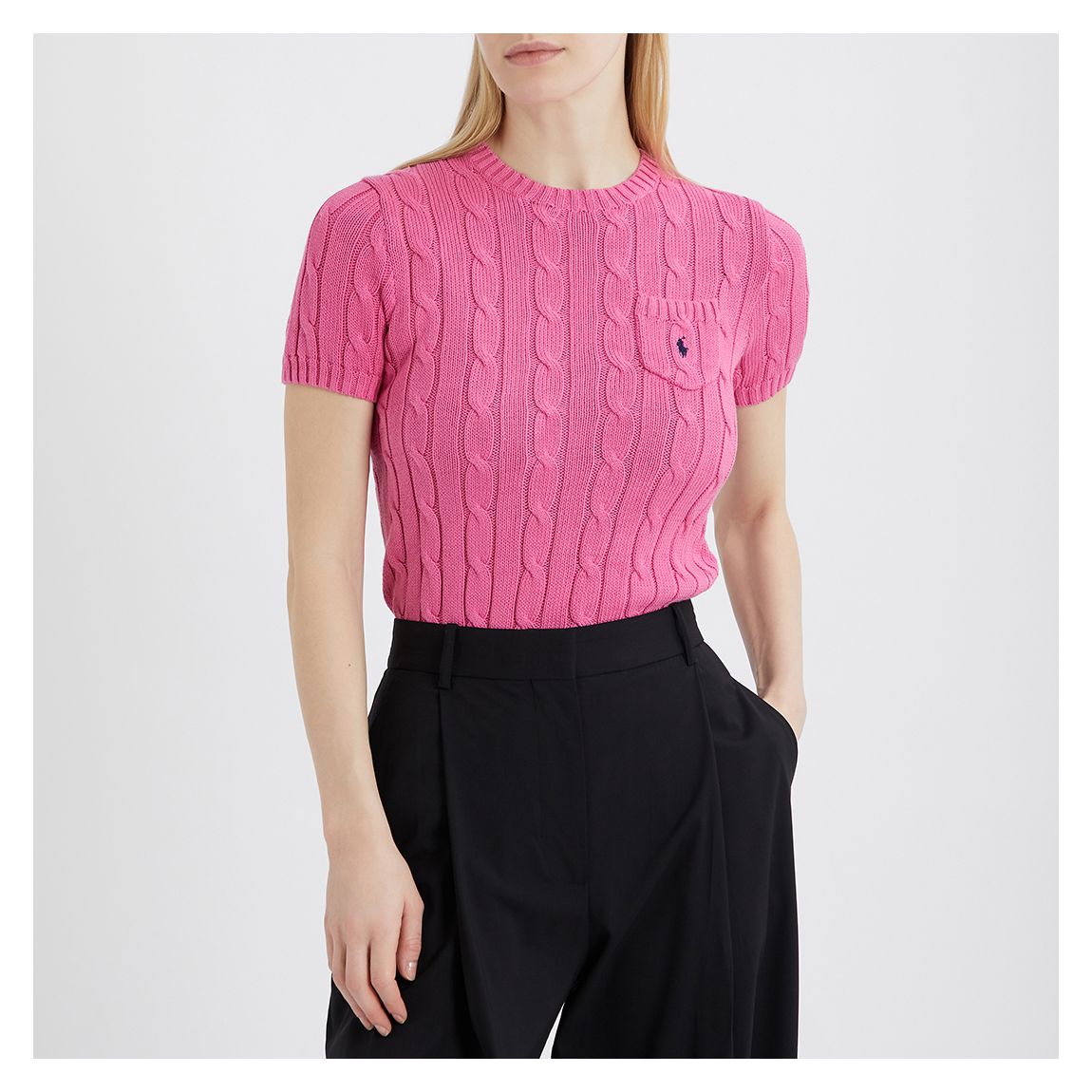 Pink Cable Knit Cotton Short Sleeve Jumper main product photo