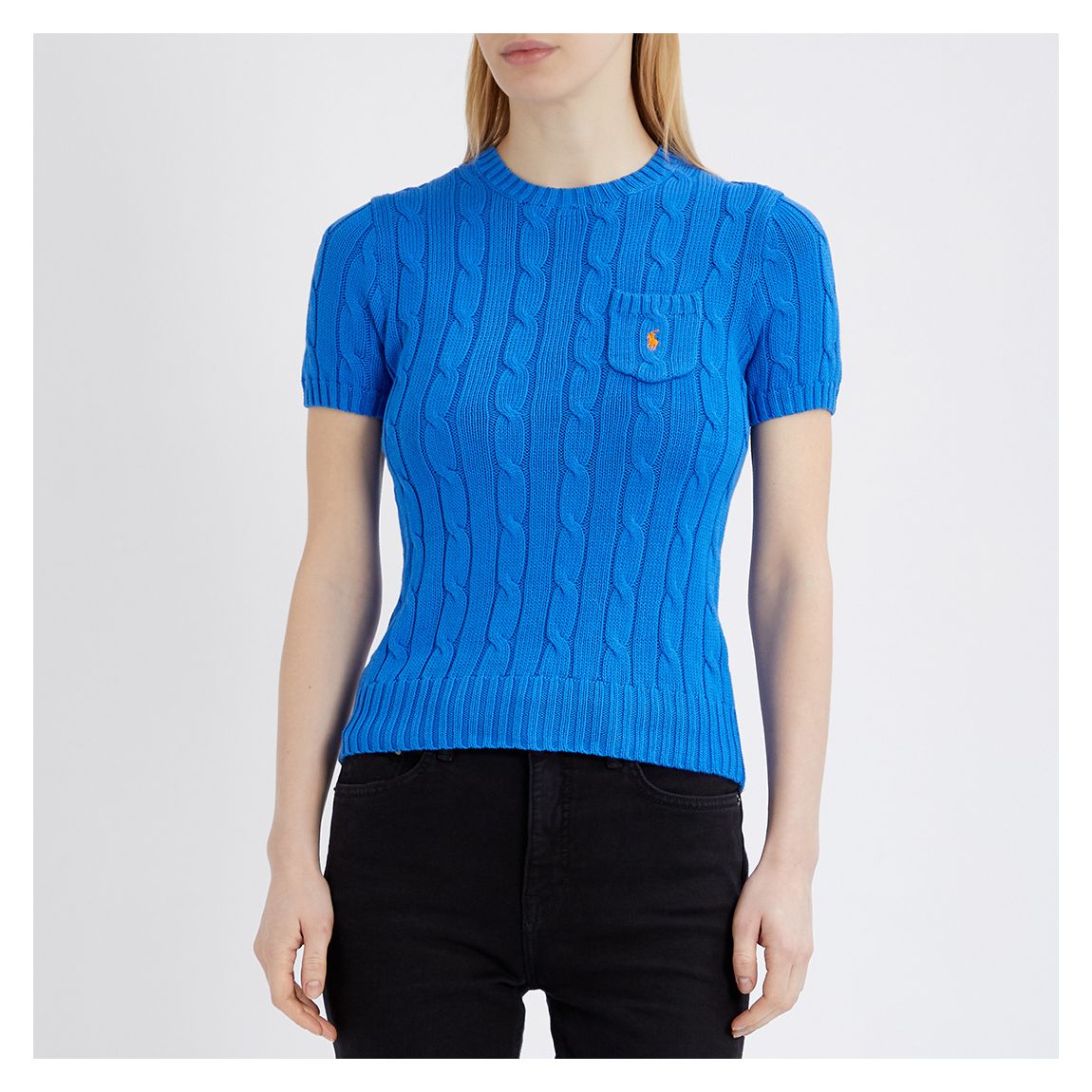 Blue Cable Knit Cotton Short Sleeve Jumper main product photo