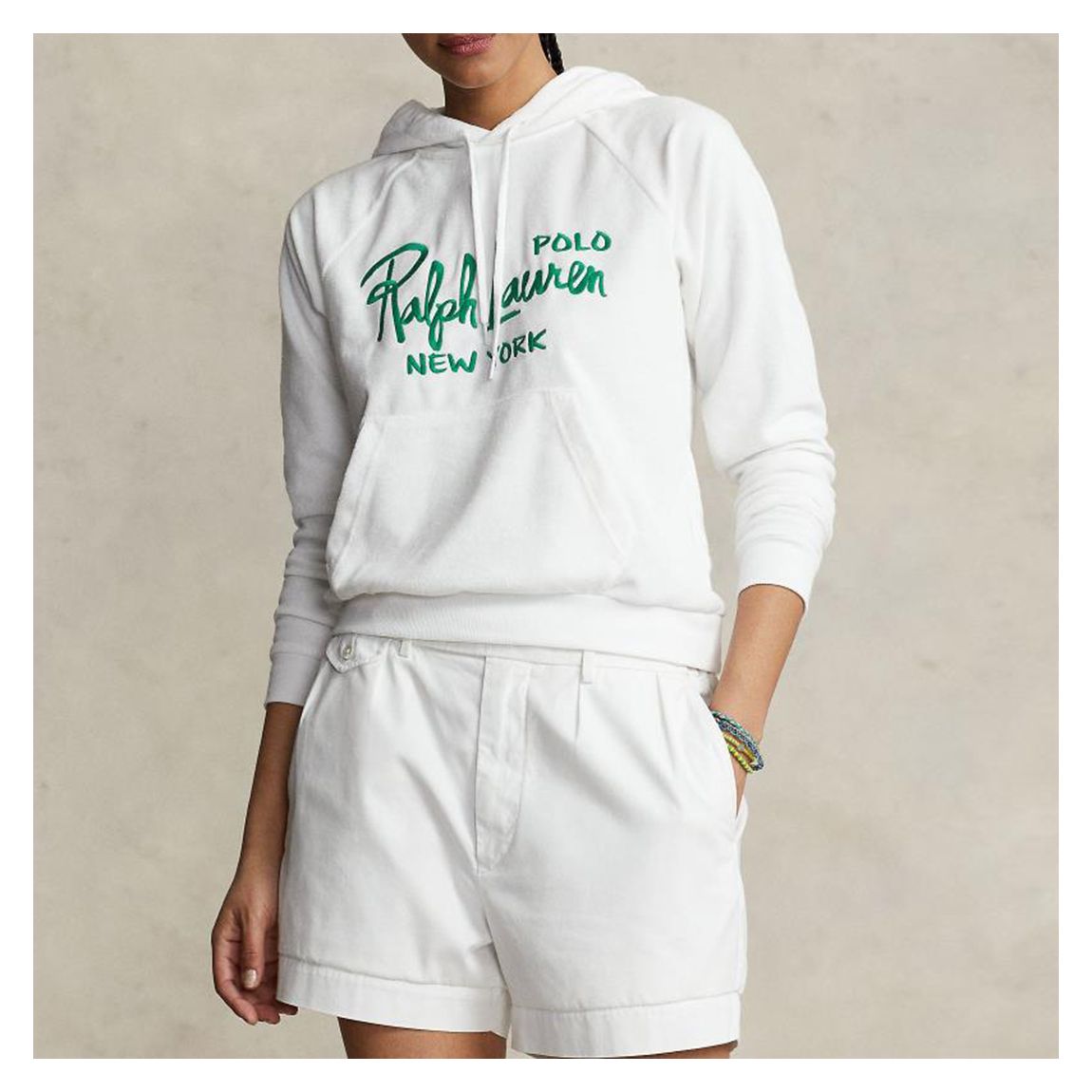 White Terry Cotton Blend Hoodie main product photo