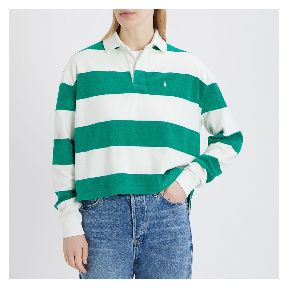 White Terry Cotton Blend Polo Shirt main product photo