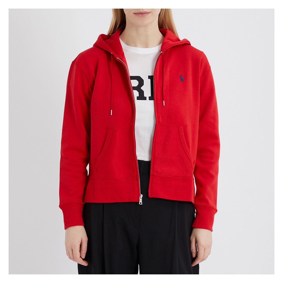 Red Zip Cotton Blend Hoodie main product photo