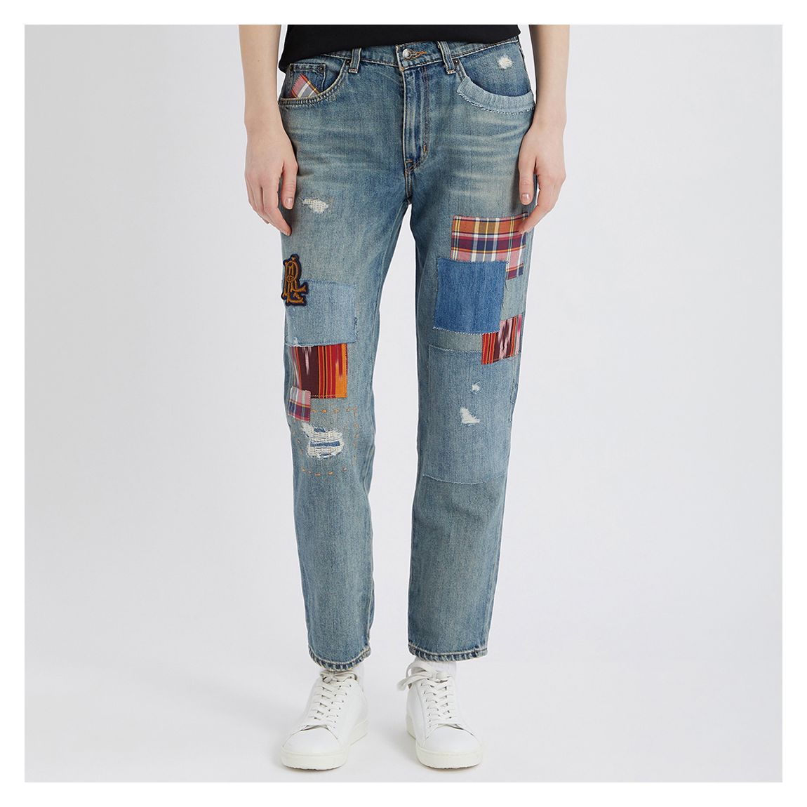 Light Blue Patchwork Relaxed Stretch Jeans main product photo