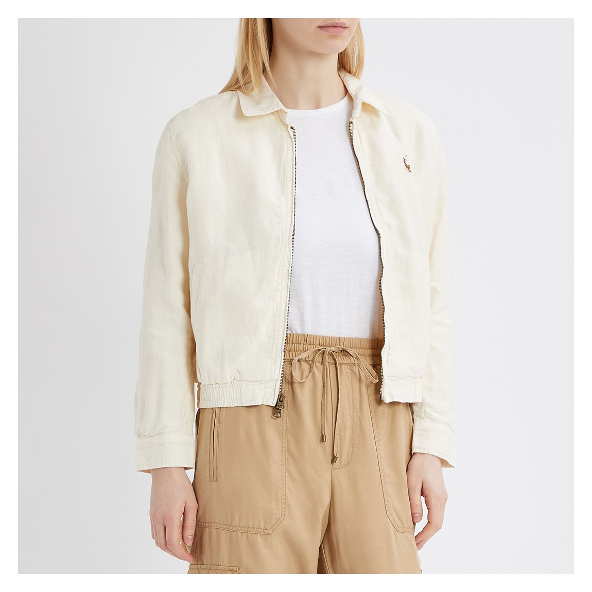 White Linen Bomber Jacket main product photo