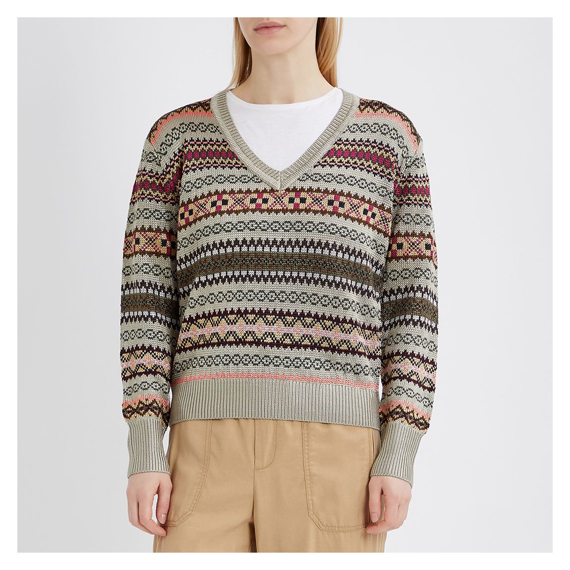 Grey V-Neck Fairisle Jumper main product photo