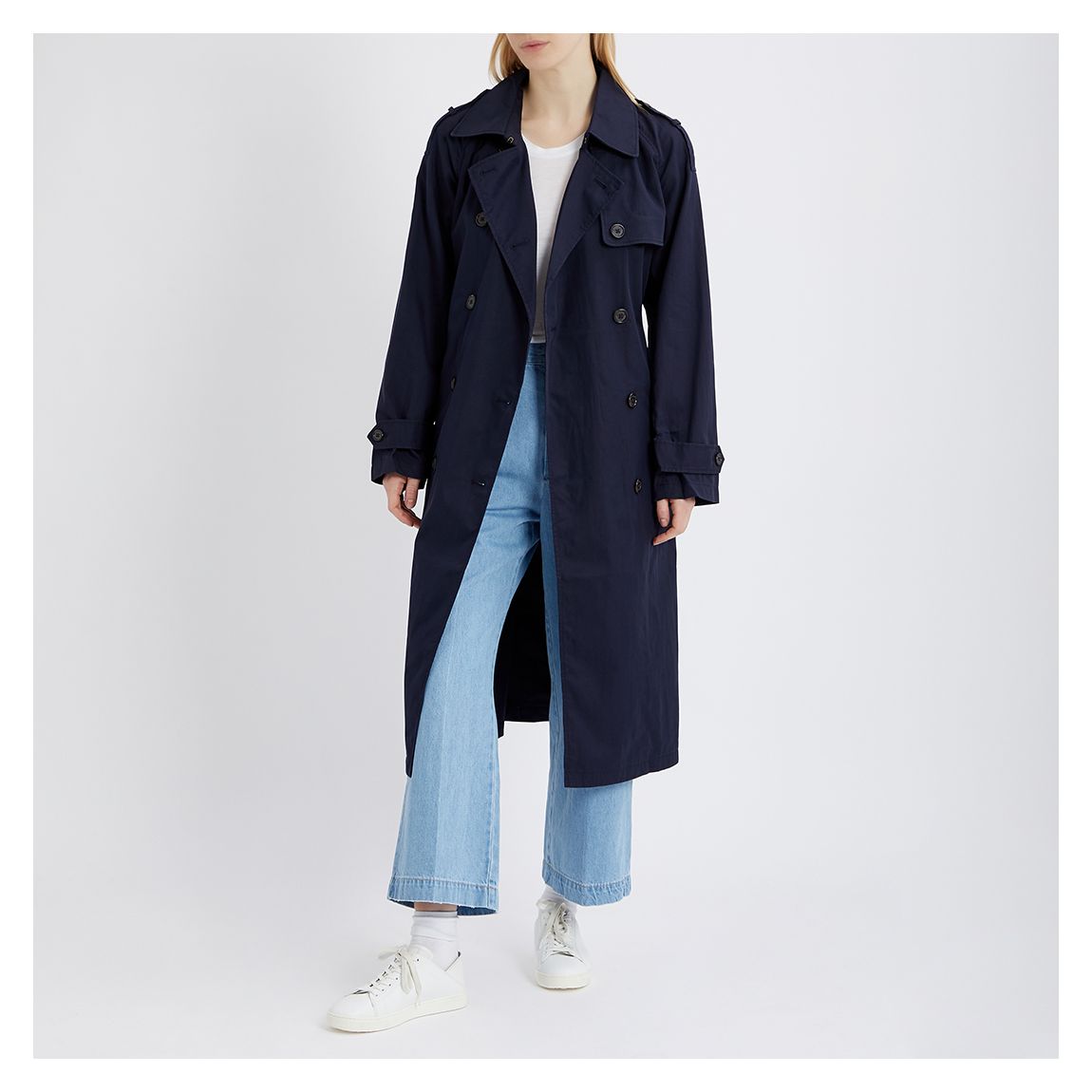 Navy Double-Breasted Trench Coat main product photo