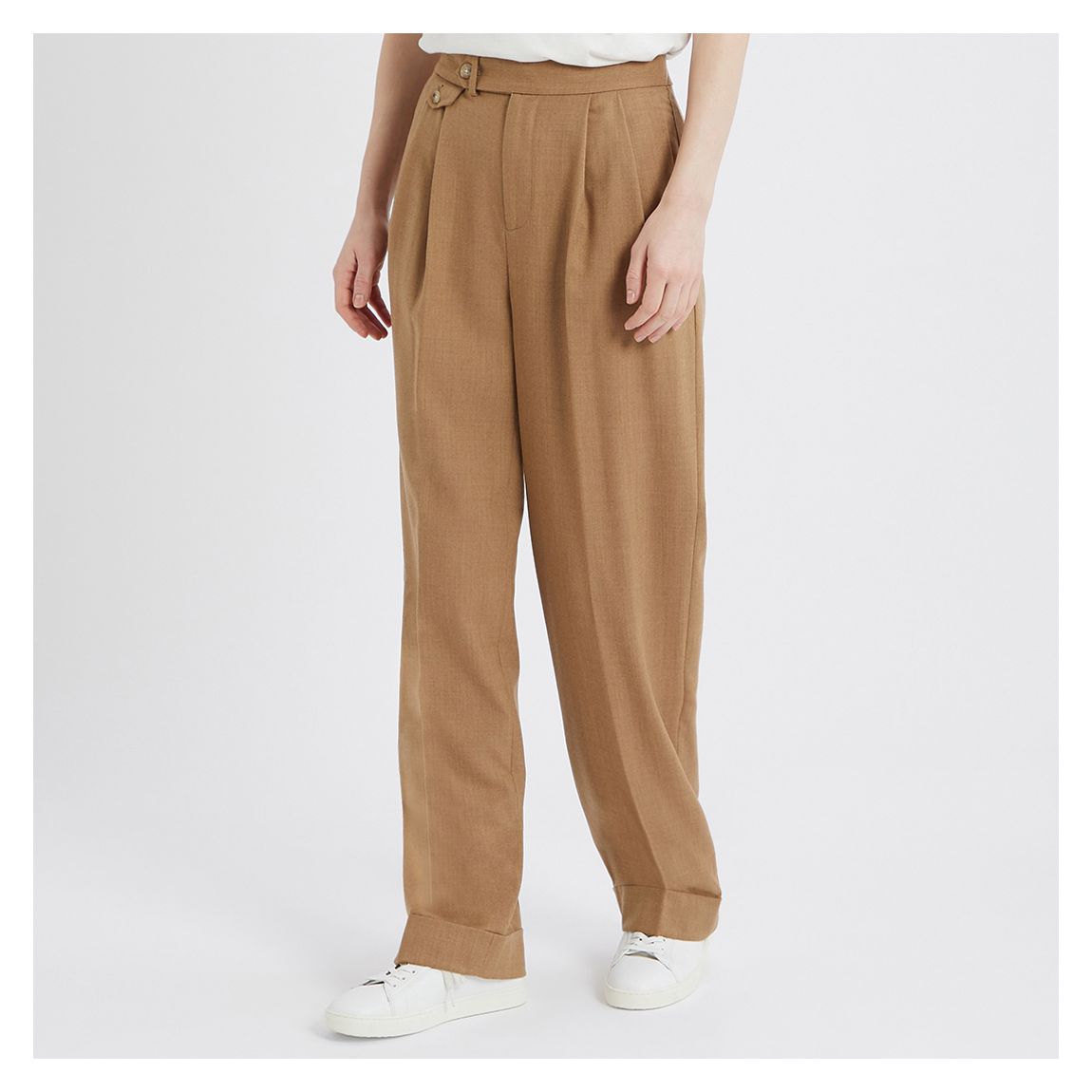 Tan Pleated Straight Wool Trousers main product photo