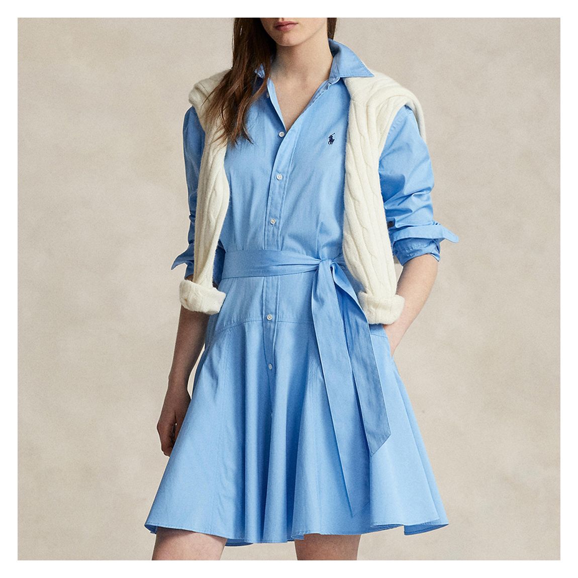 Blue Cotton Mini Shirt Dress main product photo