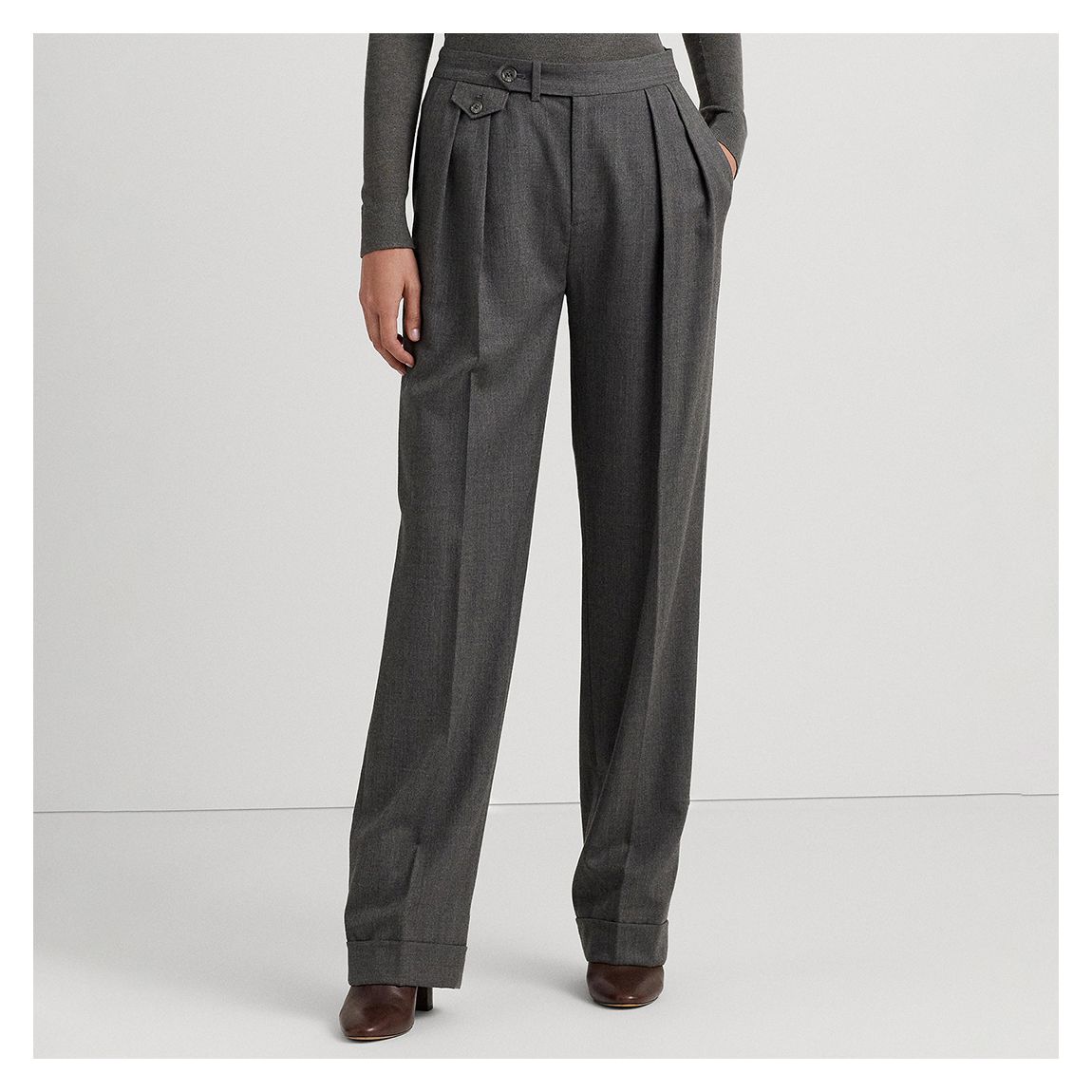 Charcoal Pleated Straight Wool Trousers main product photo