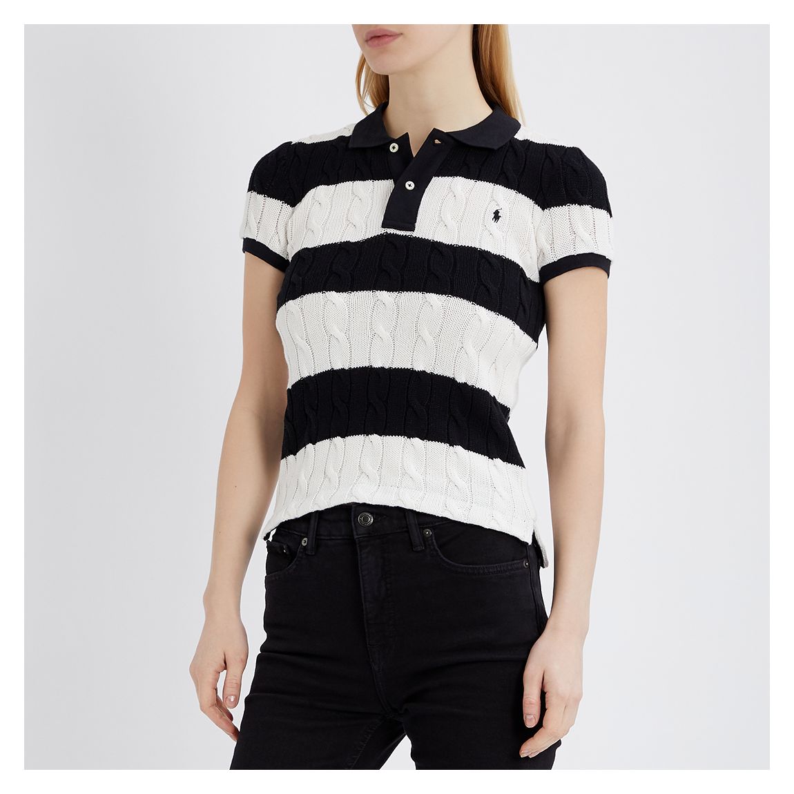 Black Cable Knit Cotton Polo Shirt main product photo
