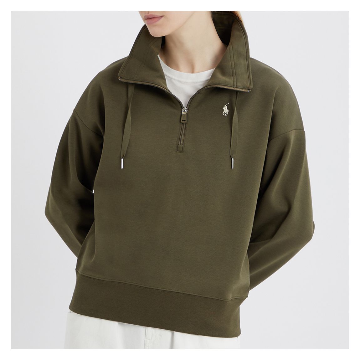 Khaki Half Zip Cotton Blend Sweatshirt main product photo